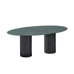 Doris Oval Double Pedestal Dining Table in Green Marble and Blackened Bronze