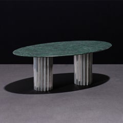Doris Oval Double Pedestal Dining Table in Green Marble and Cast Aluminum
