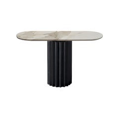 Doris Oval Pedestal Console Table in Gold Calacatta and Cast Blackened Bronze