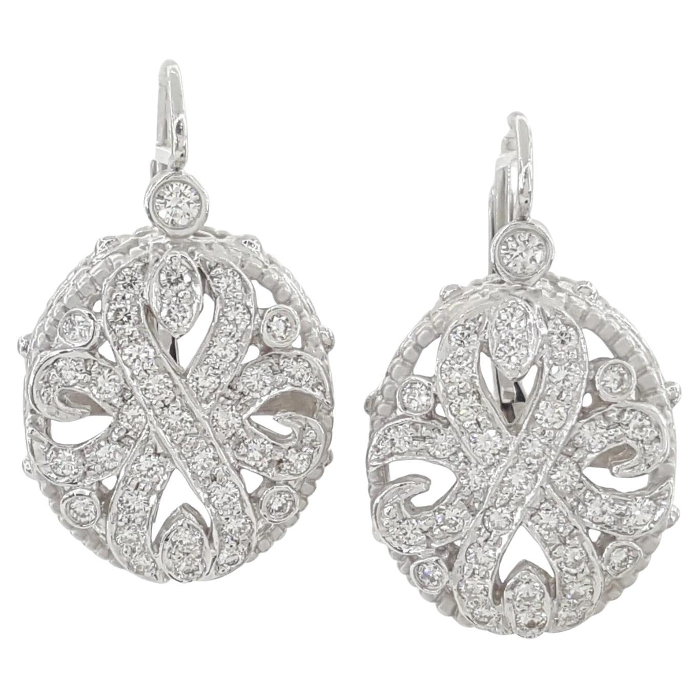 Doris Panos 1 ct Round Brilliant Cut Diamond Pave Set Flower Drop/Dangle Earring