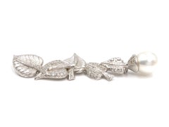 Doris Panos 18 Karat White Gold, Diamond and South Sea Pearl Leaf Brooch