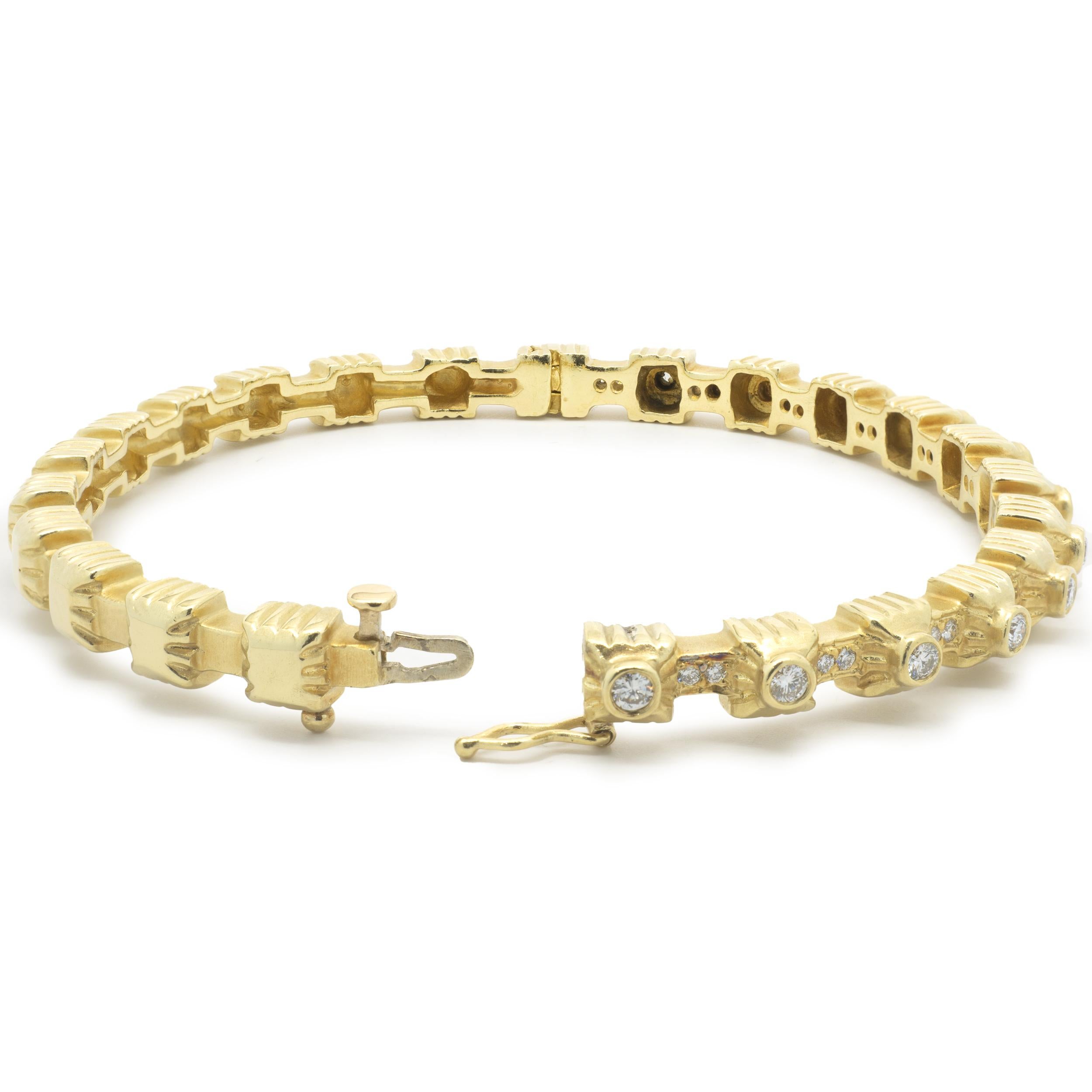 Round Cut Doris Panos 18 Karat Yellow Gold Diamond Bangle Bracelet For Sale