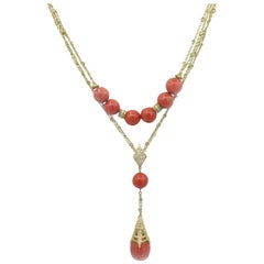 Doris Panos Collier en or jaune 18 carats, diamants et corail