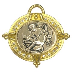 Doris Panos 18K Gold Cameo Diamond Pin Pendant
