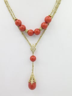 Doris Panos Collier en or jaune 18 carats, diamants et corail