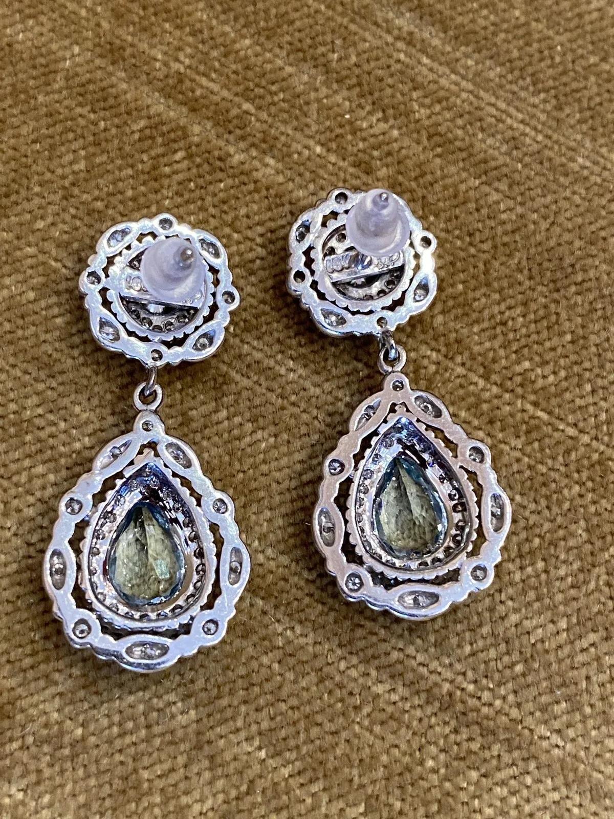 Doris Panos Aquamarine and Diamond Drop Earrings in 18k White Gold In Excellent Condition For Sale In La Jolla, CA
