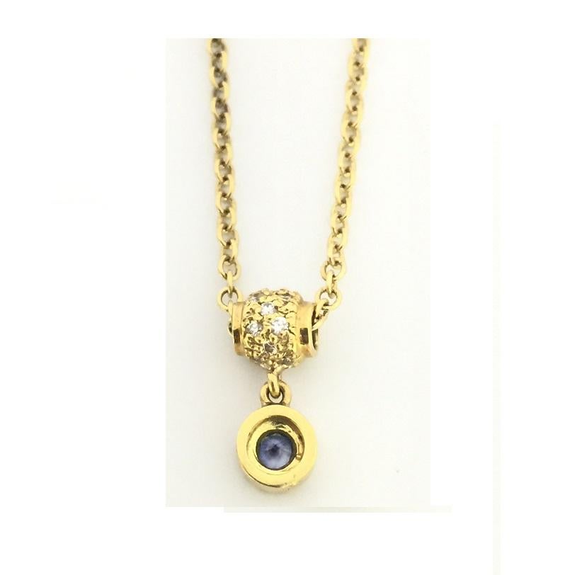 Doris Panos Blue Sapphire and Diamonds Necklace in 18k Yellow Gold 
Blue Sapphire 0.15 carat total weight 
Diamonds 0.18 carat total weight 
Length 16