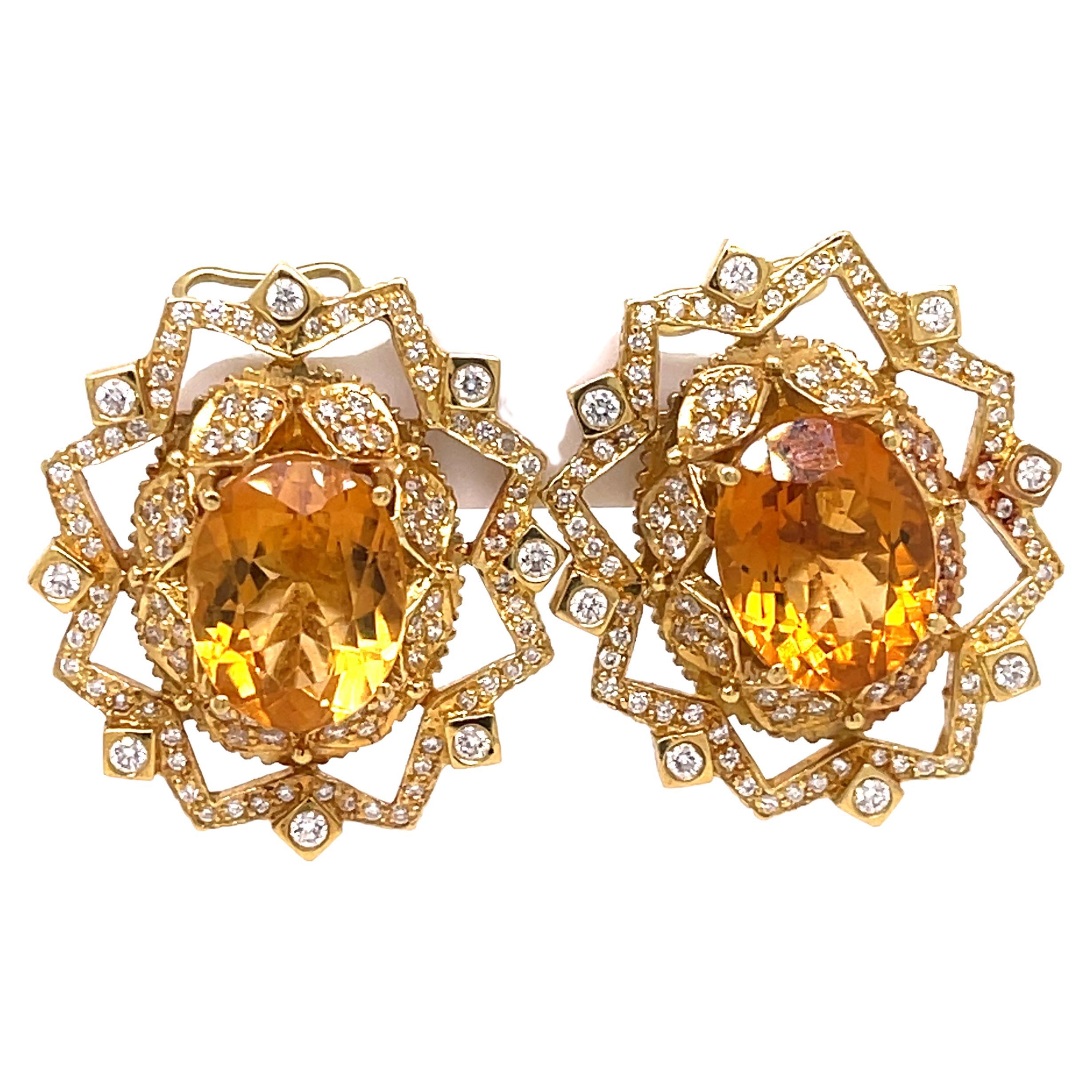 Doris Panos Citrine and Diamond Earring Yellow Gold For Sale