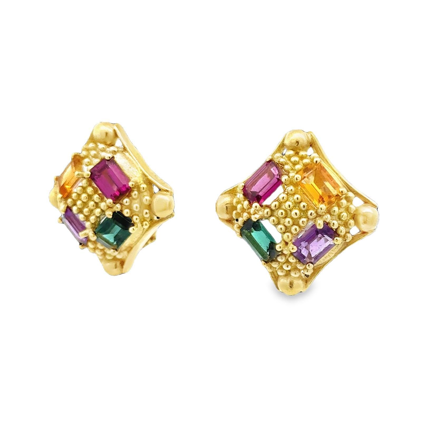 Doris Panos Farbiger Edelstein 18 Karat Gelbgold Clip-On Ohrringe (Moderne) im Angebot