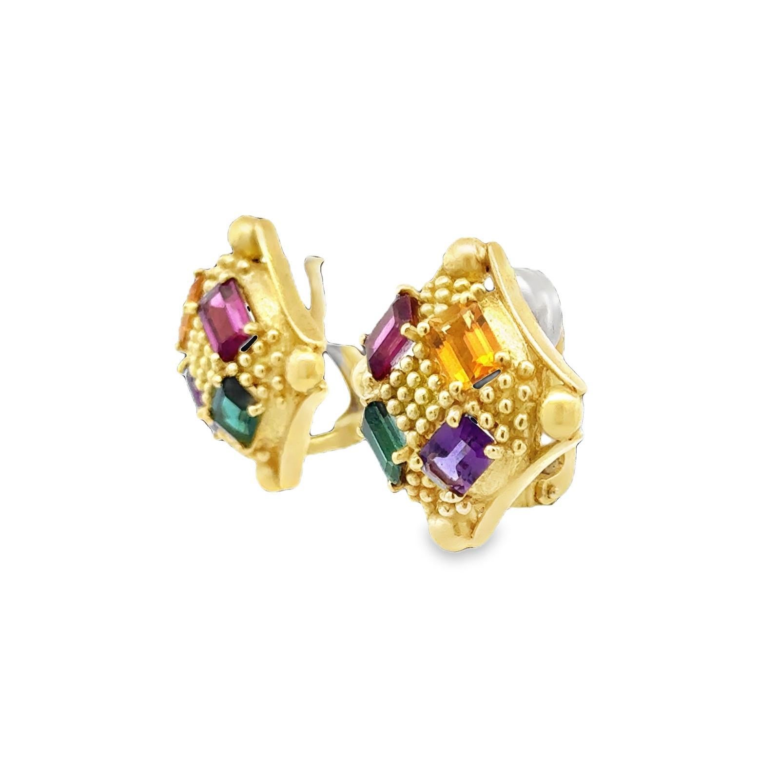 Doris Panos Farbiger Edelstein 18 Karat Gelbgold Clip-On Ohrringe im Zustand „Hervorragend“ im Angebot in Boca Raton, FL