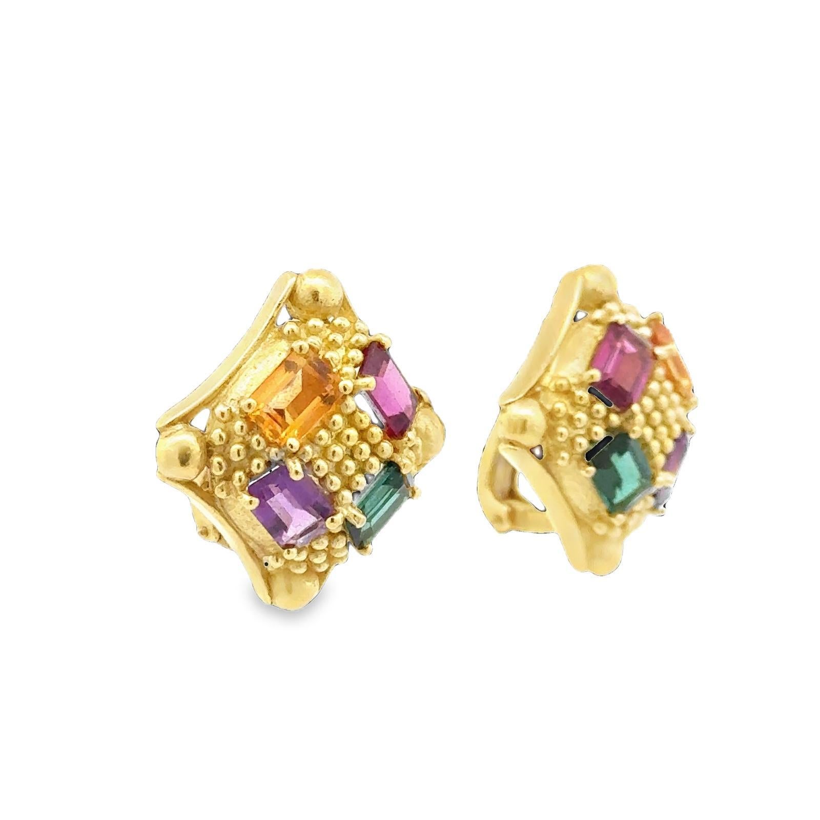 Doris Panos Farbiger Edelstein 18 Karat Gelbgold Clip-On Ohrringe im Angebot 1