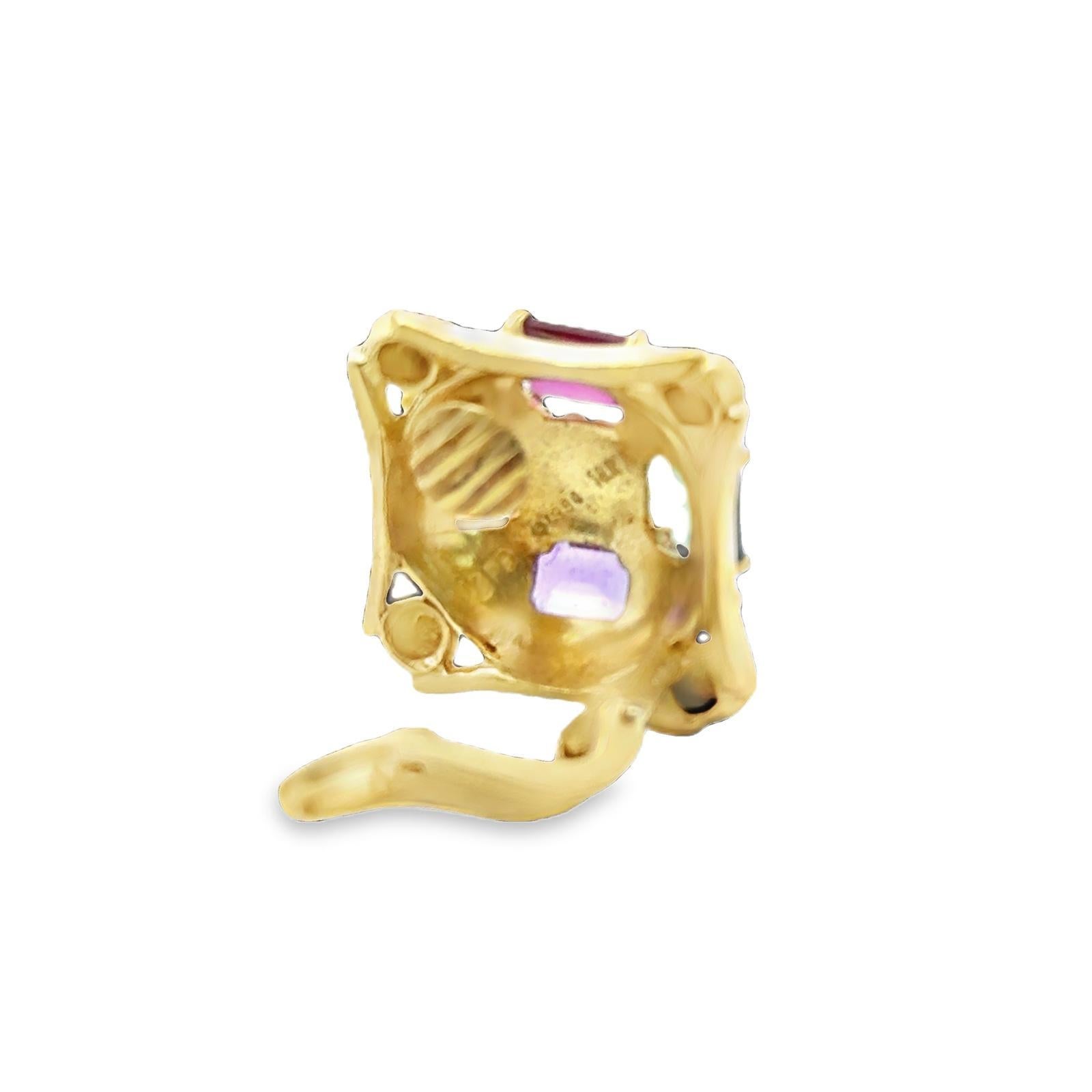Doris Panos Farbiger Edelstein 18 Karat Gelbgold Clip-On Ohrringe im Angebot 2