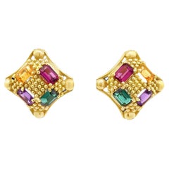 Doris Panos Farbiger Edelstein 18 Karat Gelbgold Clip-On Ohrringe