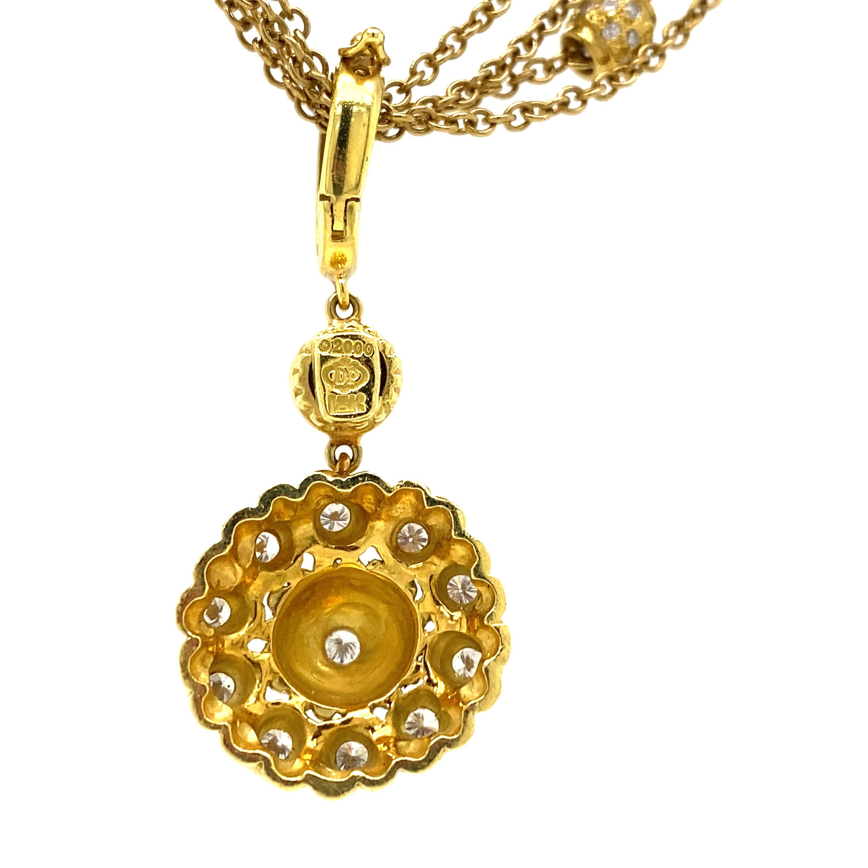 Round Cut Doris Panos Diamond 3-Row Necklace Enhancer Pendant 18k Yellow Gold