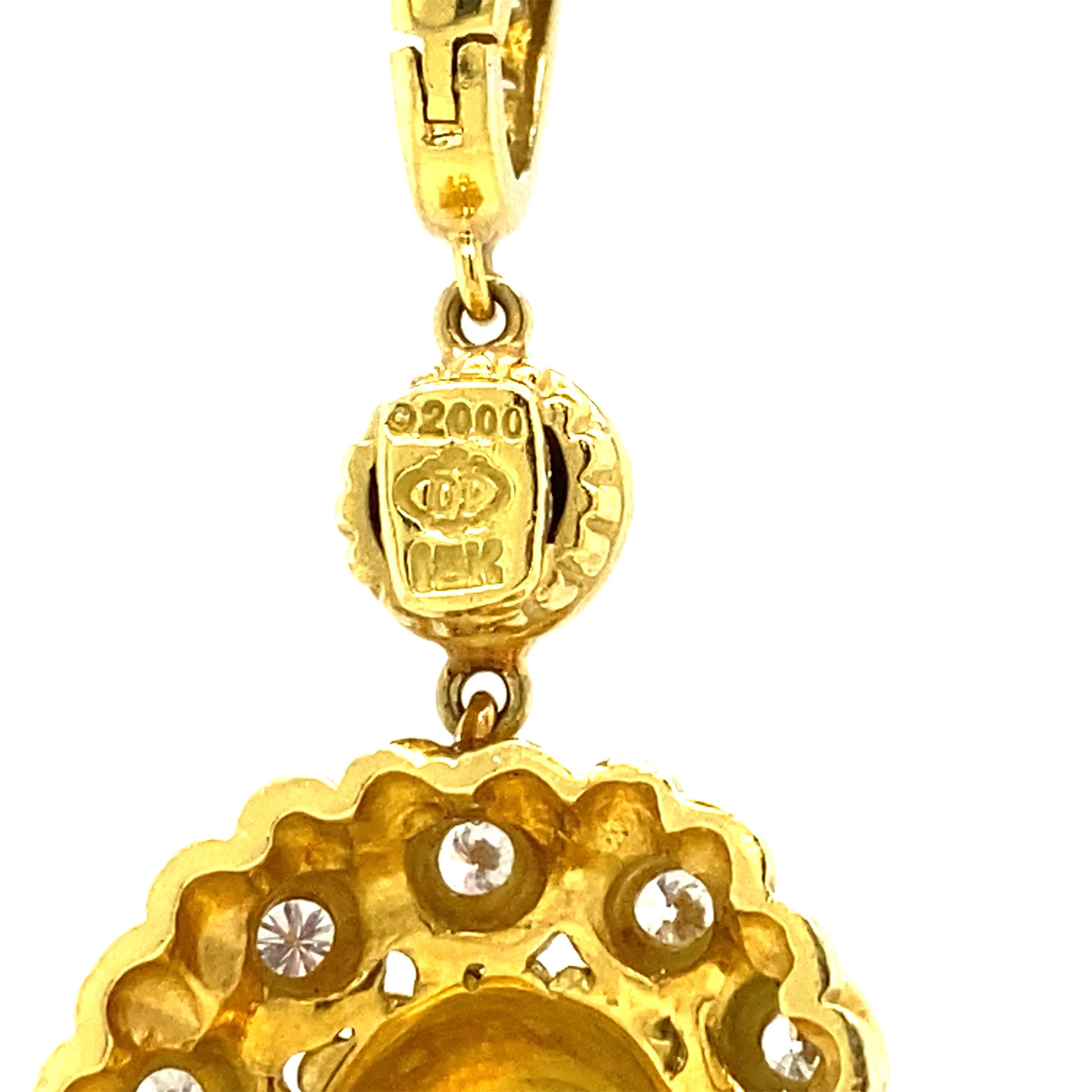 Doris Panos Diamond 3-Row Necklace Enhancer Pendant 18k Yellow Gold In Good Condition In Boca Raton, FL