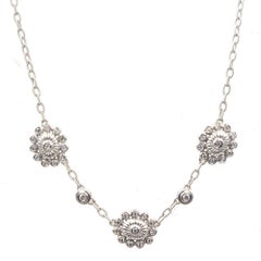 Doris Panos Diamond Flower 18 Karat White Gold Link Necklace