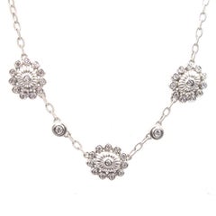 Doris Panos Diamond Flower 18 Karat White Gold Link Necklace