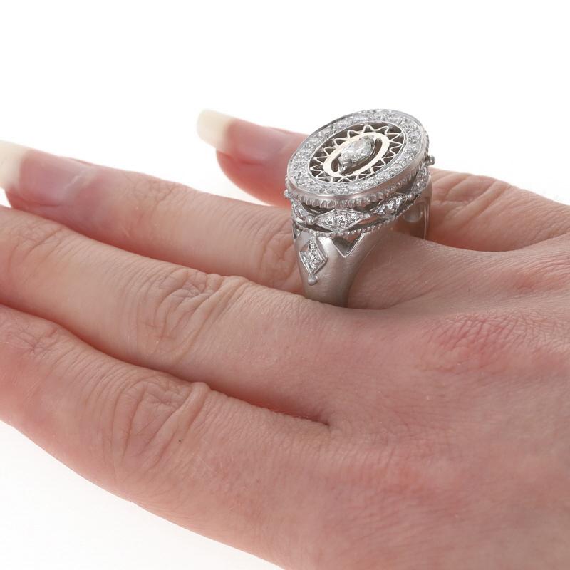 Doris Panos Anillo con Halo de Diamantes Oro Blanco 18k Marquesa 1,28ctw Halo Oculto 10 1/2 en Excelente estado para la venta en Greensboro, NC
