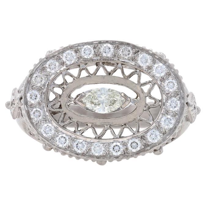 Doris Panos Anillo con Halo de Diamantes Oro Blanco 18k Marquesa 1,28ctw Halo Oculto 10 1/2 en venta