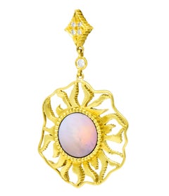 Doris Panos Diamond Mother of Pearl 18 Karat Gold Sunburst Drop Earrings