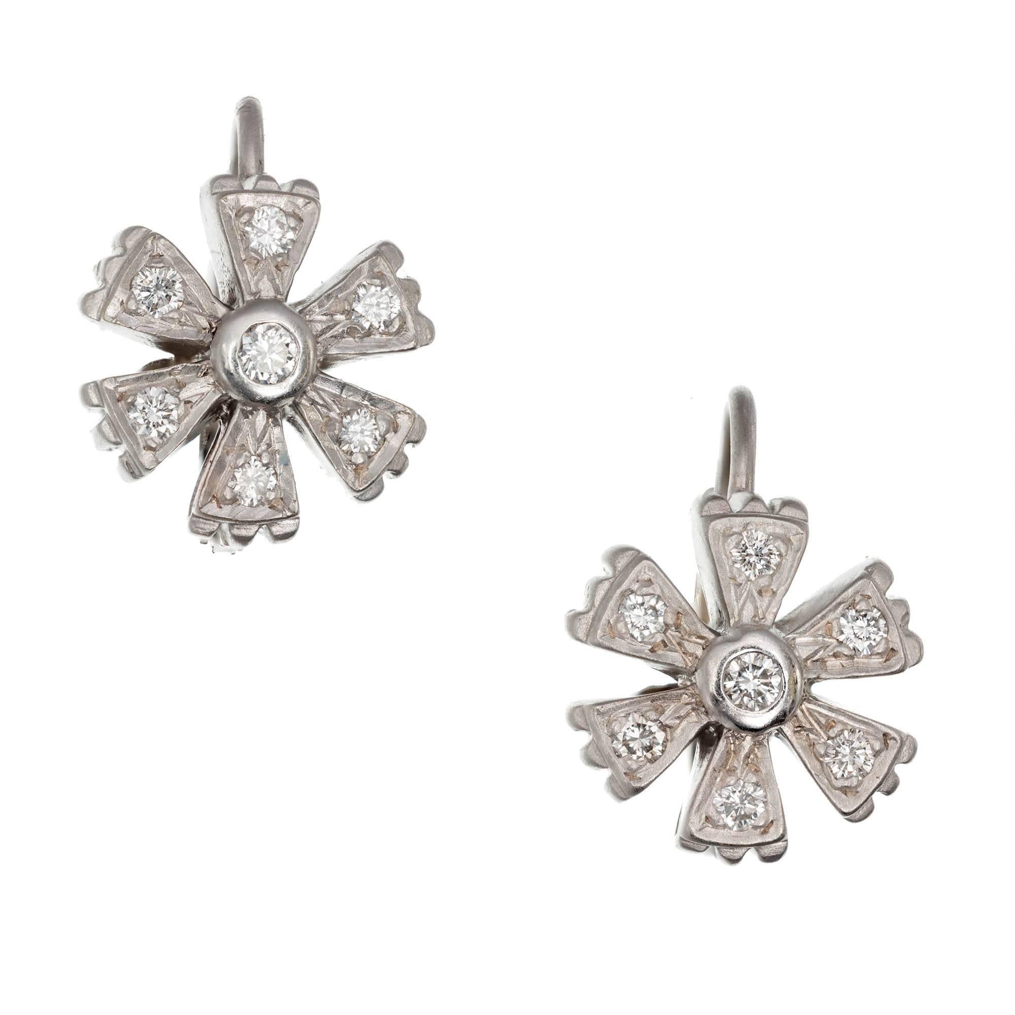 Doris Panos Diamond White Gold Flower Dangle Earrings