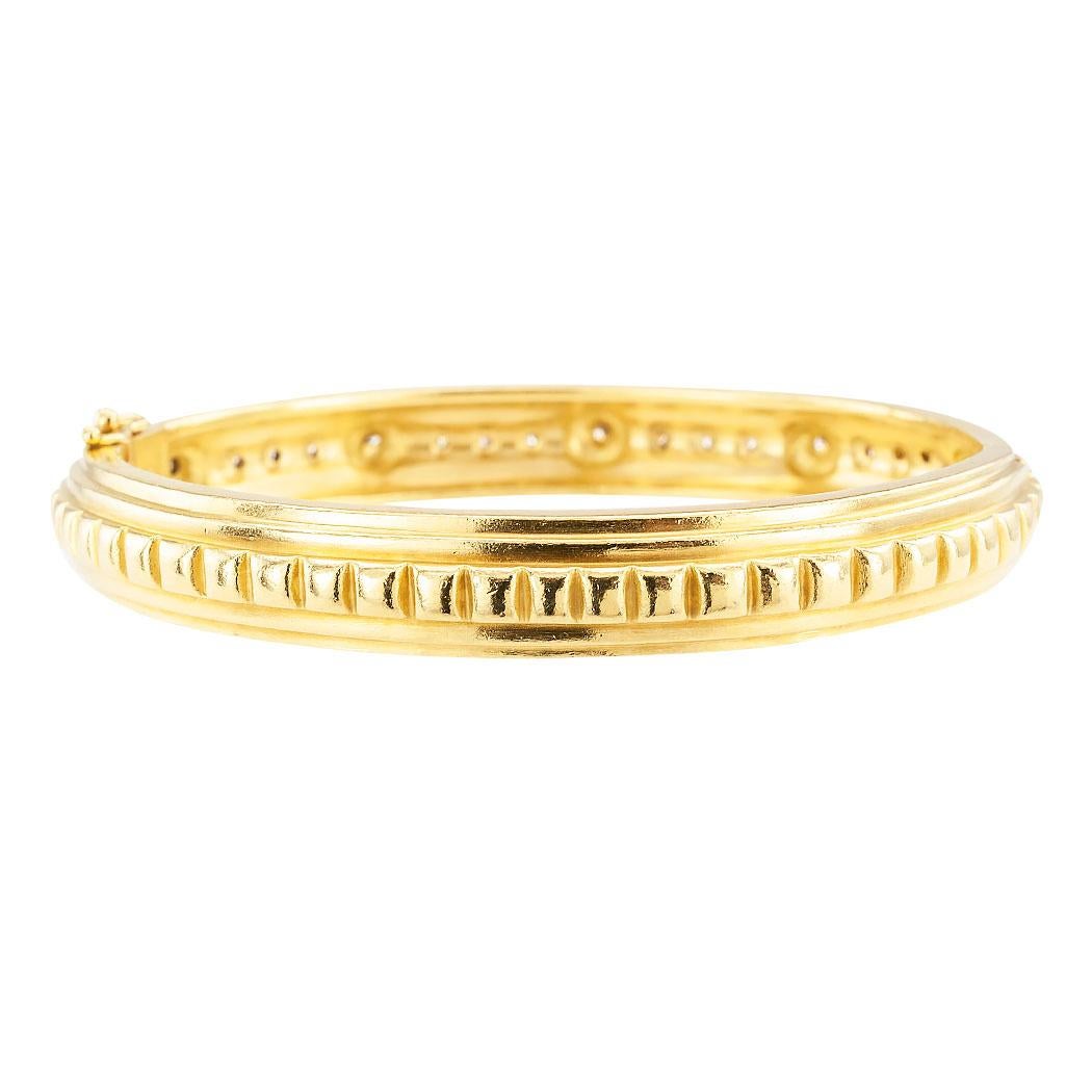 Greek Revival Doris Panos Diamond Yellow Gold Bangle Bracelet