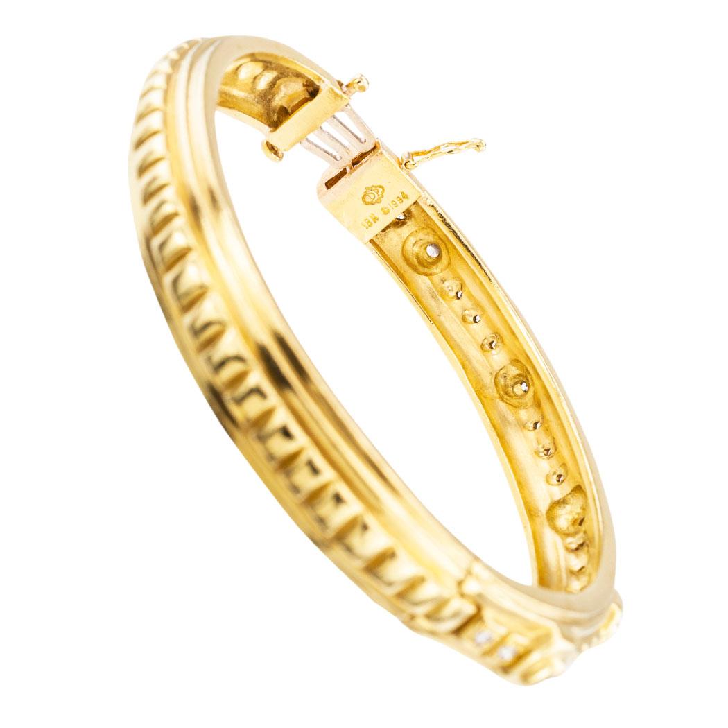 Round Cut Doris Panos Diamond Yellow Gold Bangle Bracelet