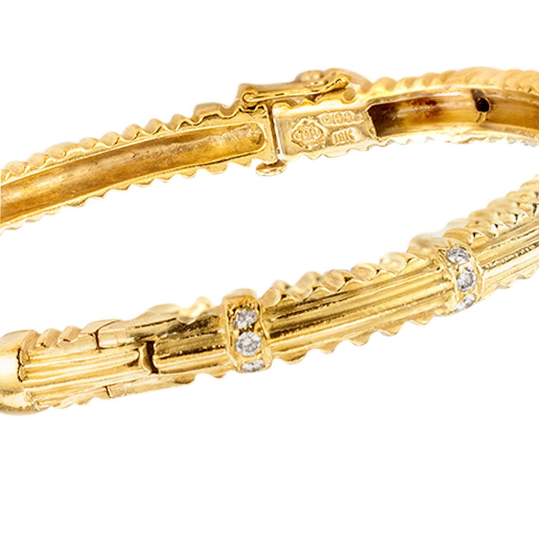 Doris Panos Diamond Yellow Gold Twin Hinged Bangle Bracelets In Good Condition In Los Angeles, CA