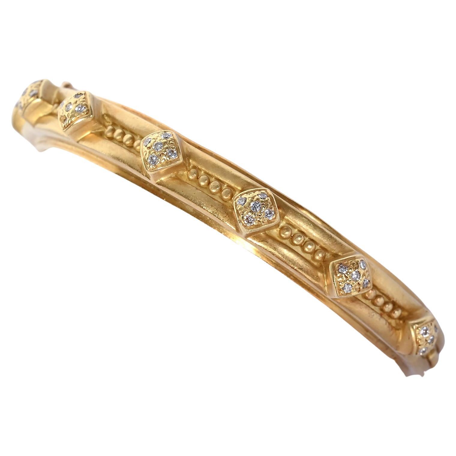 Doris Panos Gold and Diamond Bangle Bracelet For Sale