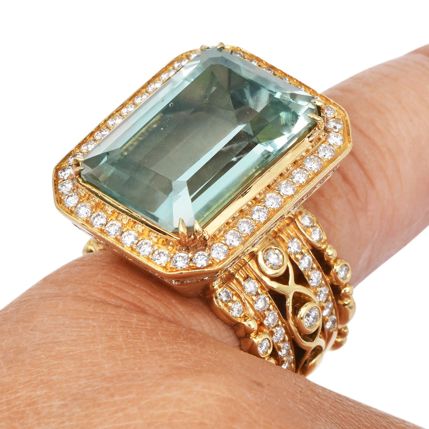 Doris Panos Bague en or jaune 18k avec améthyste verte et diamant en vente 6