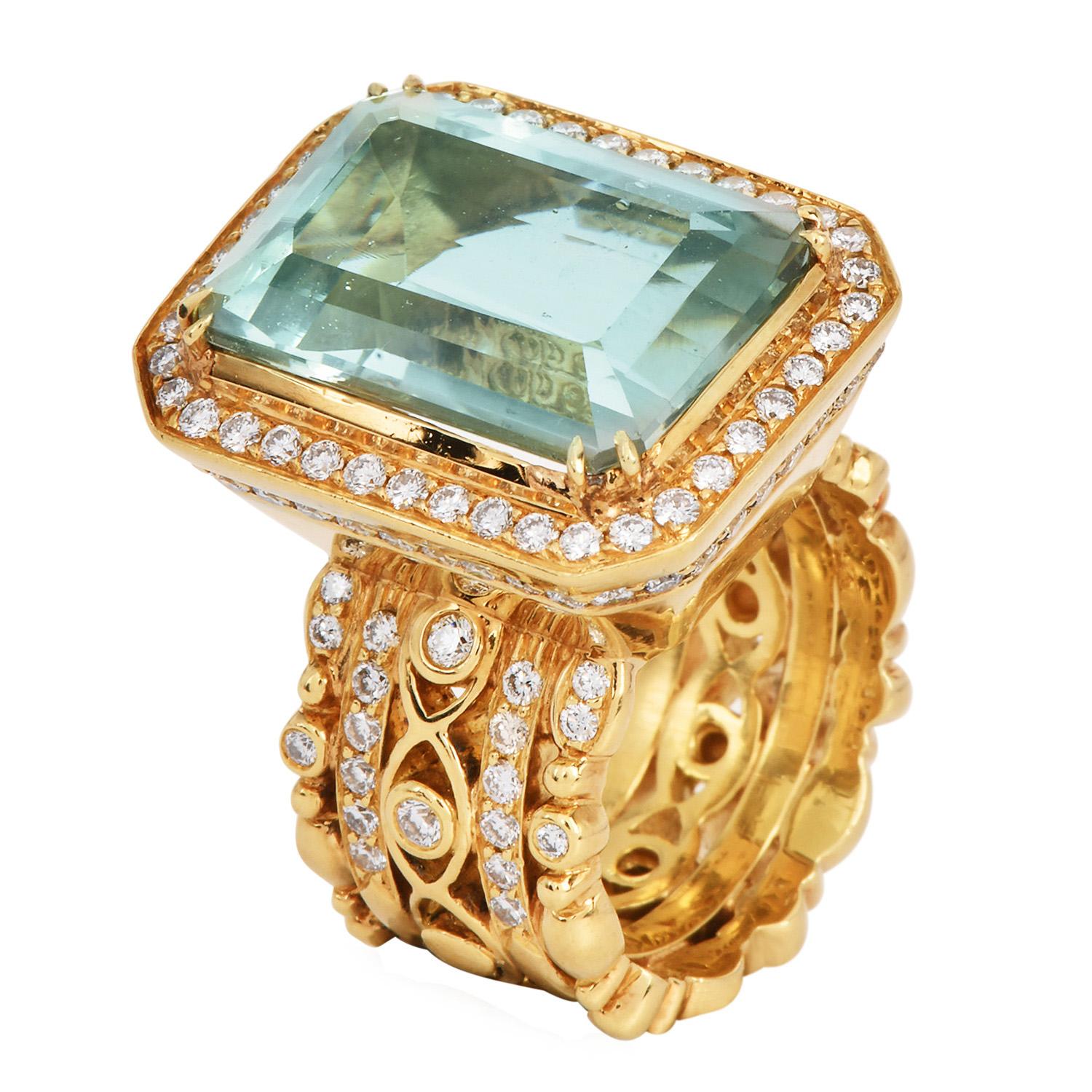 Doris Panos Bague en or jaune 18k avec améthyste verte et diamant en vente 1