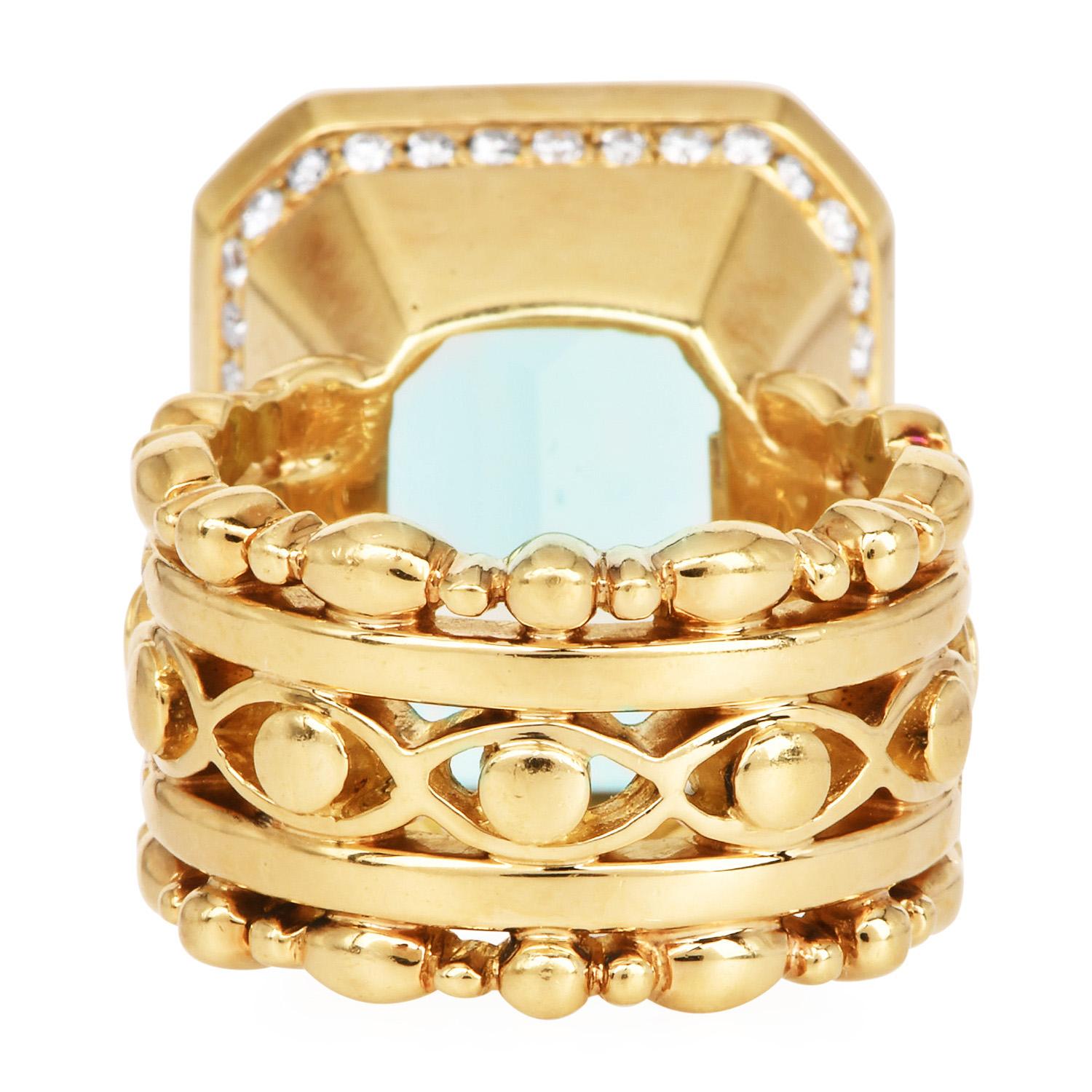 Doris Panos Bague en or jaune 18k avec améthyste verte et diamant en vente 2