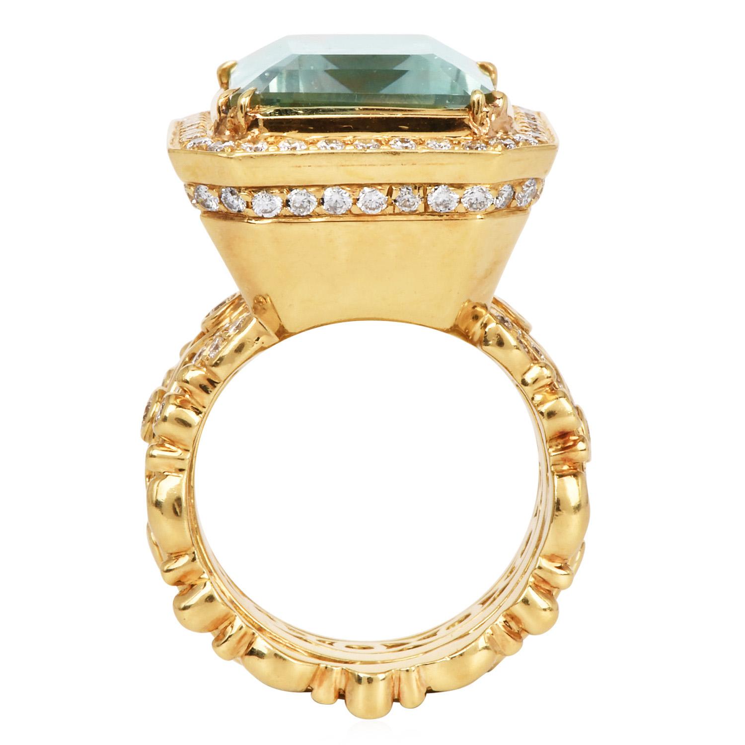 Doris Panos Bague en or jaune 18k avec améthyste verte et diamant en vente 3