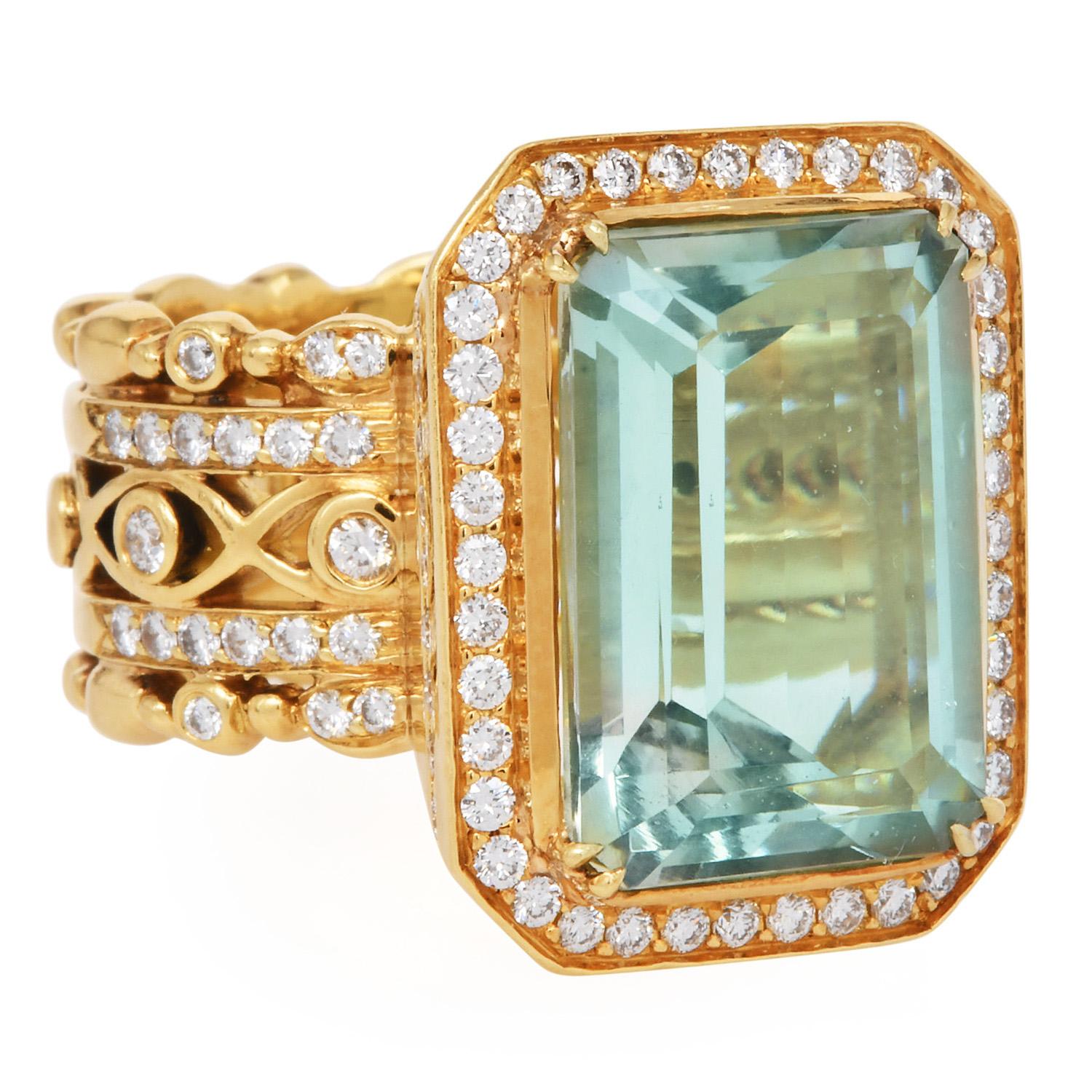 Doris Panos Bague en or jaune 18k avec améthyste verte et diamant en vente 4