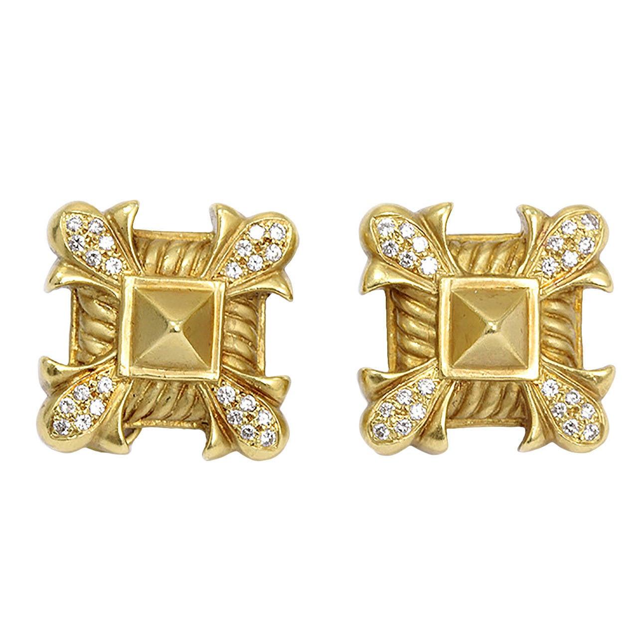 Women's Doris Panos Large Diamond Gold Clip Earrings For Sale