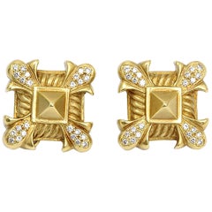 Doris Panos Large Diamond Gold Clip Earrings