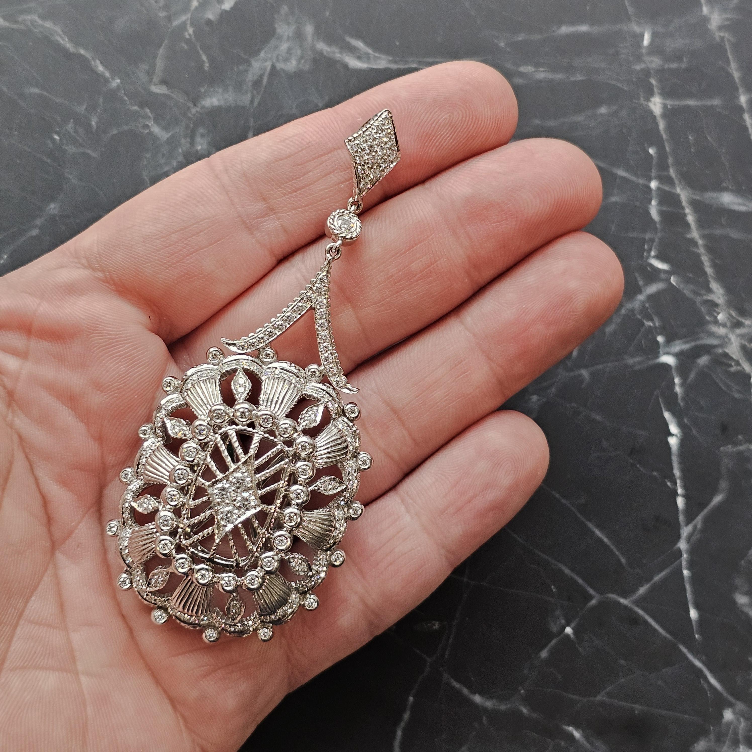 Taille ronde Doris Panos Pendentif diamant large or blanc 18k 3.5