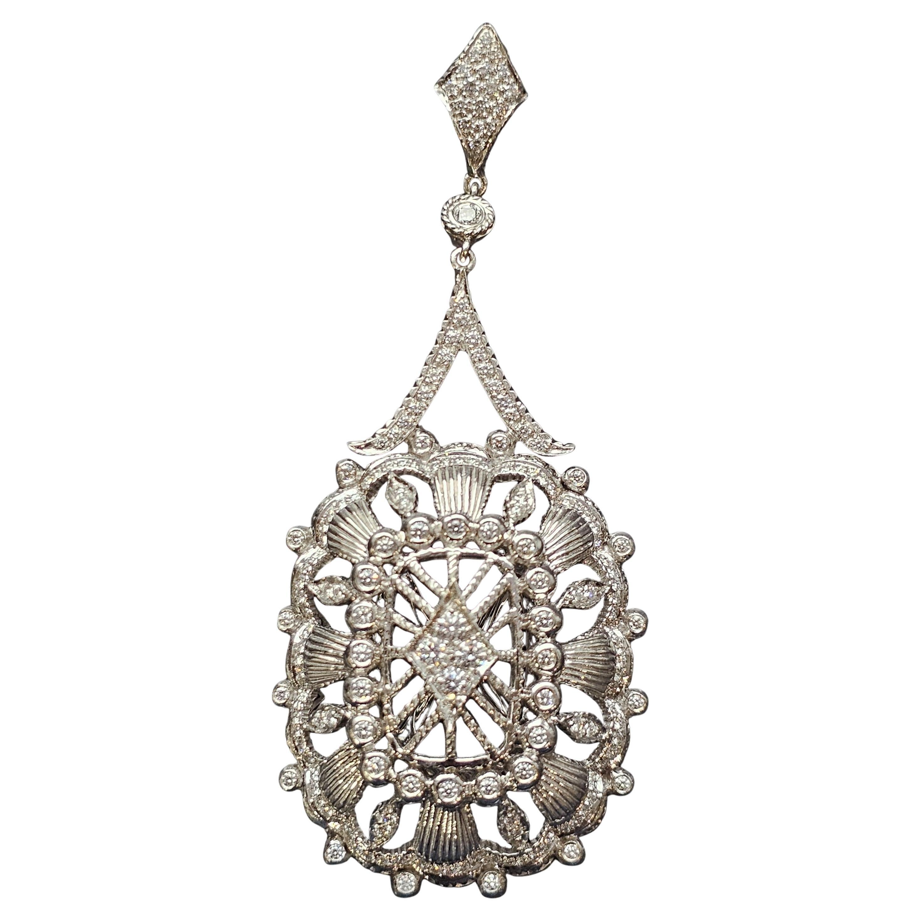 Doris Panos Large Diamond Pendant 18k White Gold 3.5"