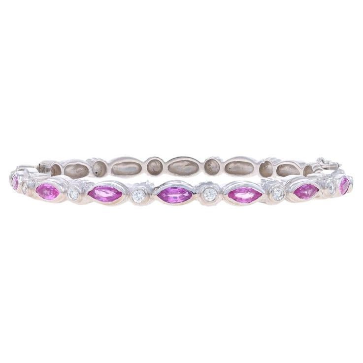 Doris Panos Pink Sapphire Diamond Bangle Bracelet 6" White Gold 18k Marq 2.85ctw For Sale