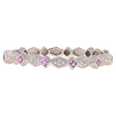 Doris Panos Pink Sapphire Diamond Bangle Bracelet 6" - White Gold 18k Sq 1.76ctw