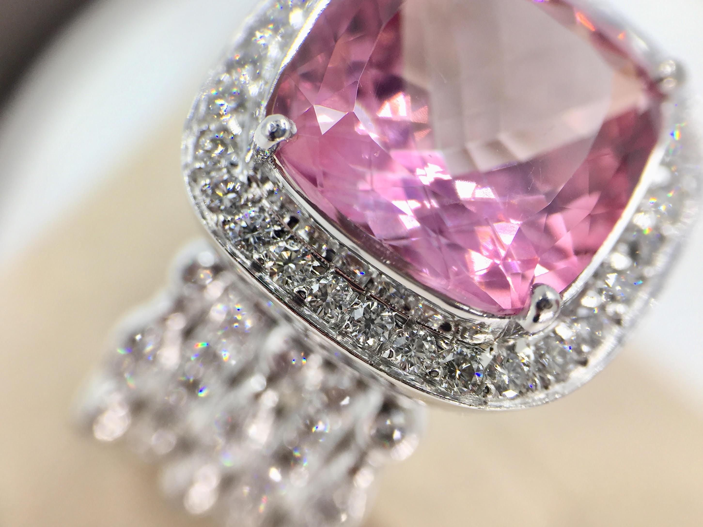 Doris Panos Pink Tourmaline and Diamond 18 Karat White Gold Cocktail Ring In Excellent Condition In Pikesville, MD
