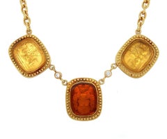 Doris Panos Venetian Glass and Diamond Intaglio Pendant Necklace in 18K