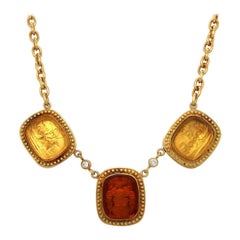 Doris Panos Venetian Glass and Diamond Intaglio Pendant Necklace in 18K