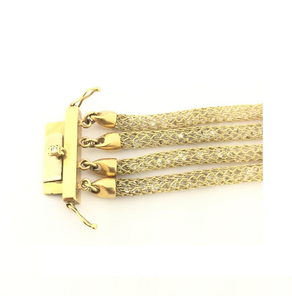 Doris Panos Weißer Topas 18k Gelbgold Mesh-Armband 
Diamanten 0,15 Karat Gesamtgewicht 
Länge des Armbands 7