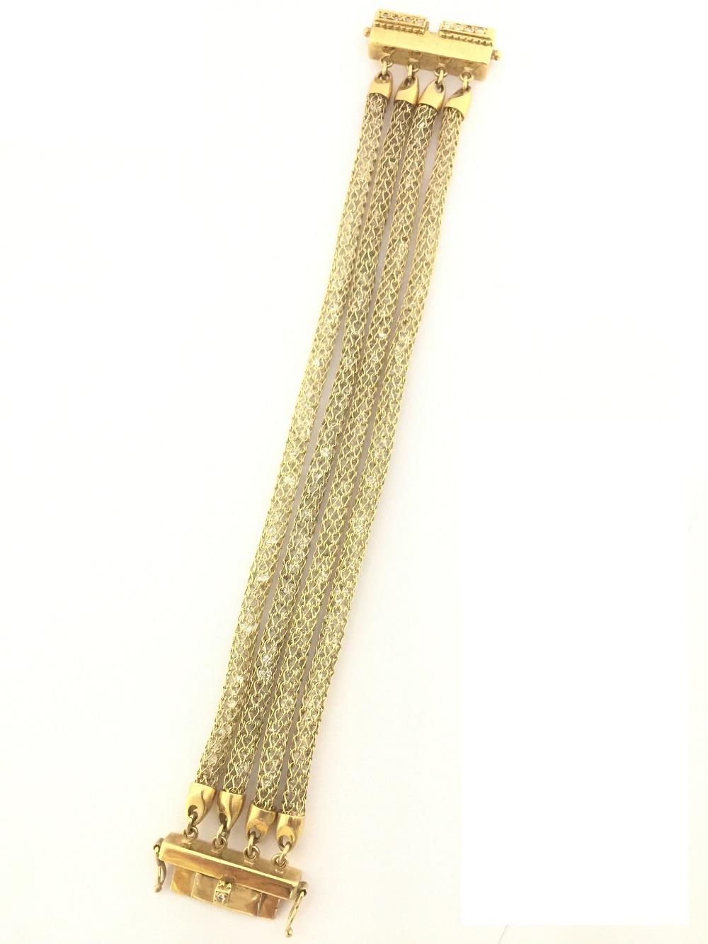 Women's or Men's Doris Panos White Topaz Yellow Gold Mesh Bracelet BR7024 For Sale