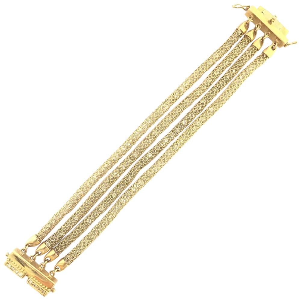 Doris Panos White Topaz Yellow Gold Mesh Bracelet BR7024 For Sale