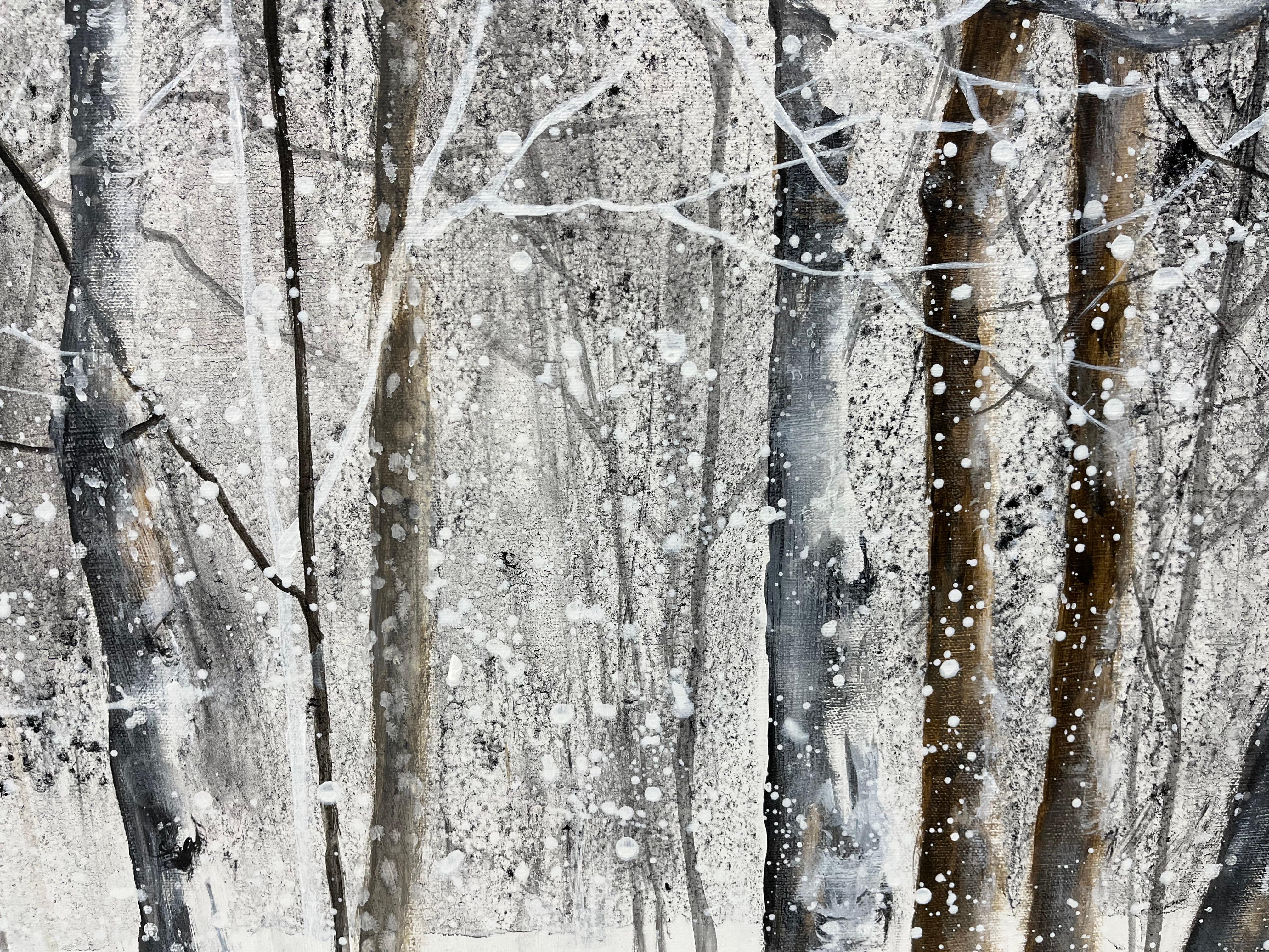 Oak tra le betulle - Landscape Painting Grigio di Doris Pontieri