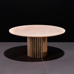 Doris Round Pedestal Dining Table in Pink Marble and Cast Bronze by Fred&Juul