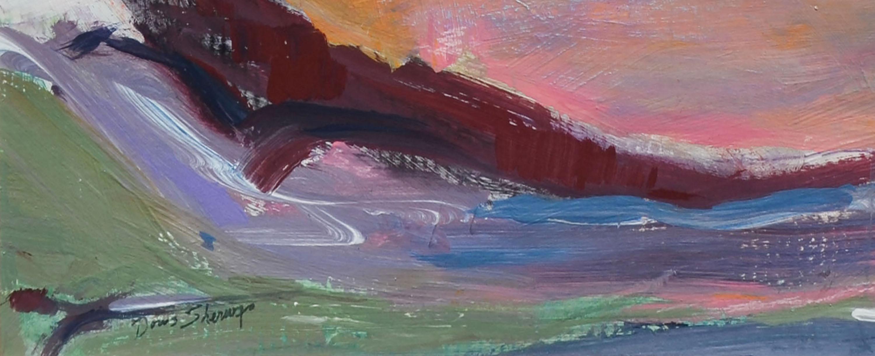Acrilico su carta, studio astratto a colori dell'artista californiana Doris Sherwyn (americana, 1927-2015).  Firmato 