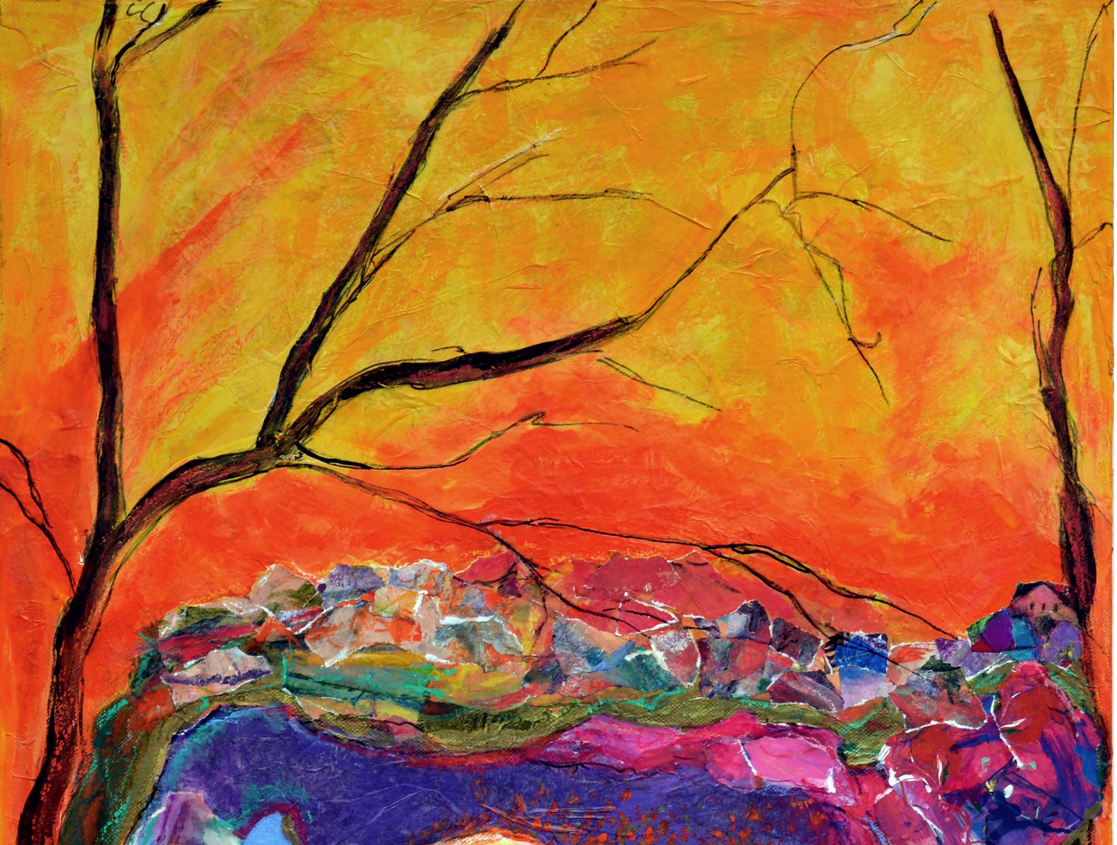 Earth Breath - Abstrakte Landschaft  (Orange), Abstract Painting, von Doris Sherwyn